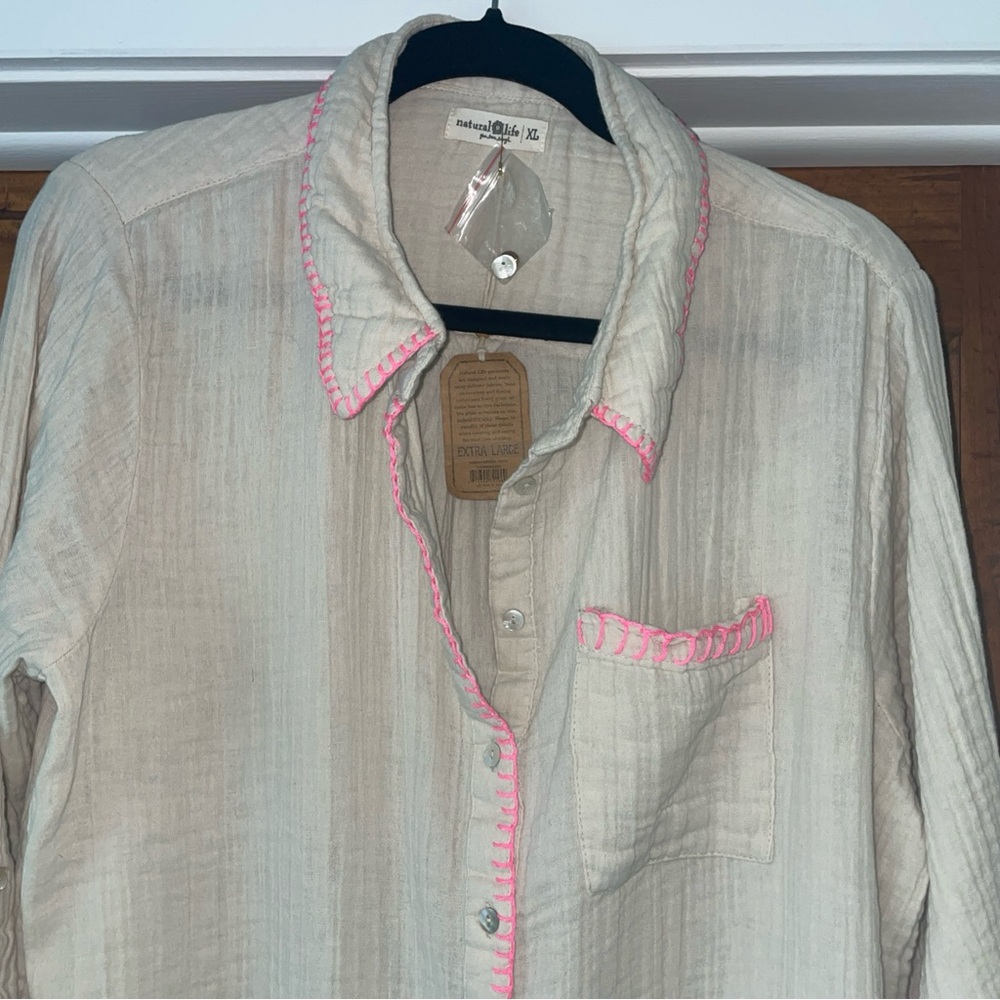 NATURAL LIFE Cream Dress with Pink Trim - Picture 2 of 9